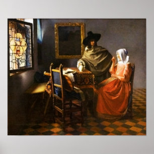 Affiche Vermeer le verre de l'affiche de vin