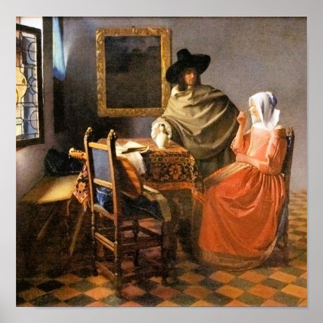 Affiche Vermeer - Le verre de vin, (Devant)