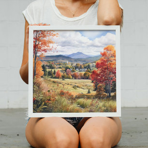 Affiche Vermont Ferme Vie Automne Paysage Aquarelle Art