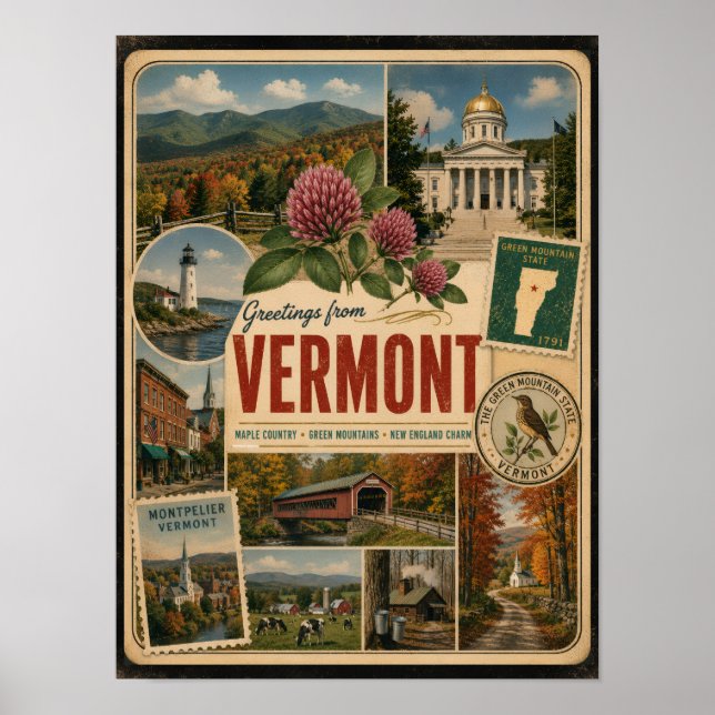 Affiche Vermont Style Authentique Vintage (Devant)