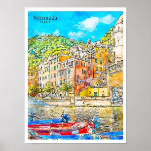 Affiche Vernazza Italie vin voyage aquarelle