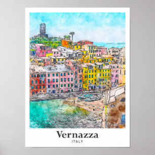 Affiche Vernazza Italie Voyage Aquarelle Croquis main