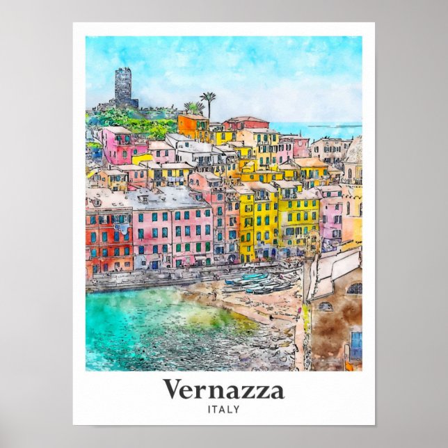 Affiche Vernazza Italie Voyage Aquarelle Croquis main (Devant)