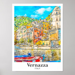 Affiche Vernazza Italie Voyage Aquarelle Croquis main