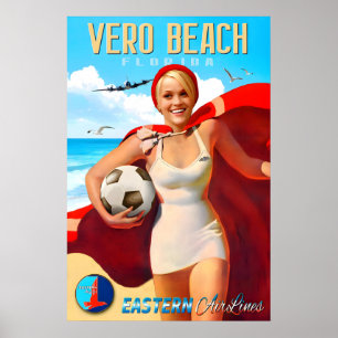 Affiche Vero Beach Floride Eastern Air Lines Nouveau Voyag