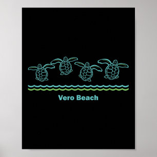 Affiche Vero Beach Floride Rétro Mer Bleue Tribal Turtle