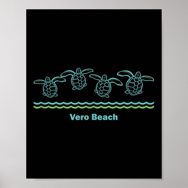 Affiche Vero Beach Floride Rétro Mer Bleue Tribal Turtle (Devant)