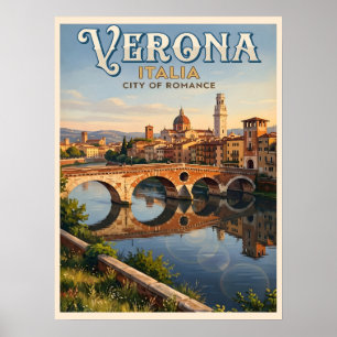 Affiche Verone Italie Rivière Adige Voyage Vintage