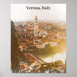 Affiche Vérone Italie Ville Silhouette Aquarelle Peinture