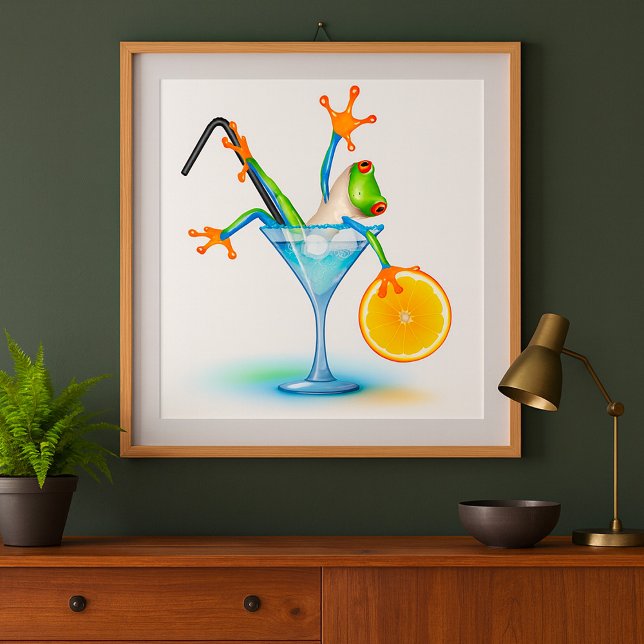 Affiche Verre à cocktail grenouille d'arbre coloré (Créateur téléchargé)