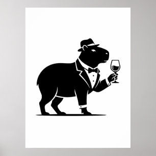 Affiche Verre à vin capybara drôle minimaliste moderne