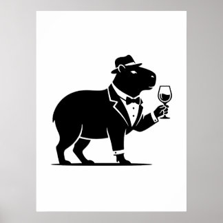 Affiche Verre à vin capybara drôle minimaliste moderne