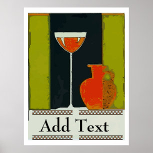Affiche Verre à vin et bouteille rouge ajouter du texte