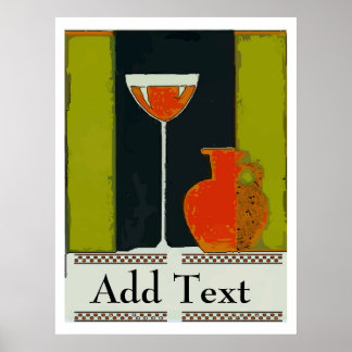 Affiche Verre à vin et bouteille rouge ajouter du texte