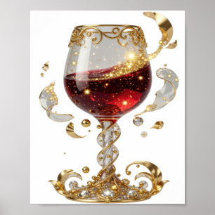 Affiche Verre à vin incrusté de gemmes dorées Chic T-shirt