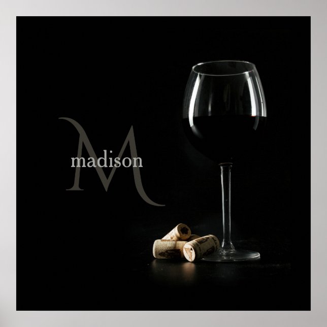 Affiche "Verre à vin" personnalisée Monogramme (Devant)