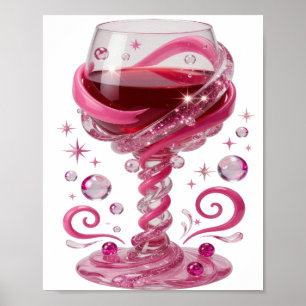 Affiche Verre à vin rose tendance Motif artistique