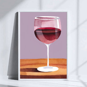 Affiche Verre à Vin Rouge Aquarelle Vino