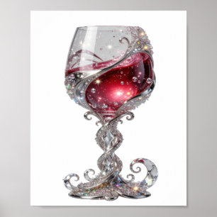 Affiche Verre à vin rouge argenté clair