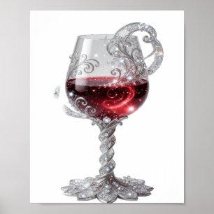 Affiche Verre à vin rouge argenté élégant