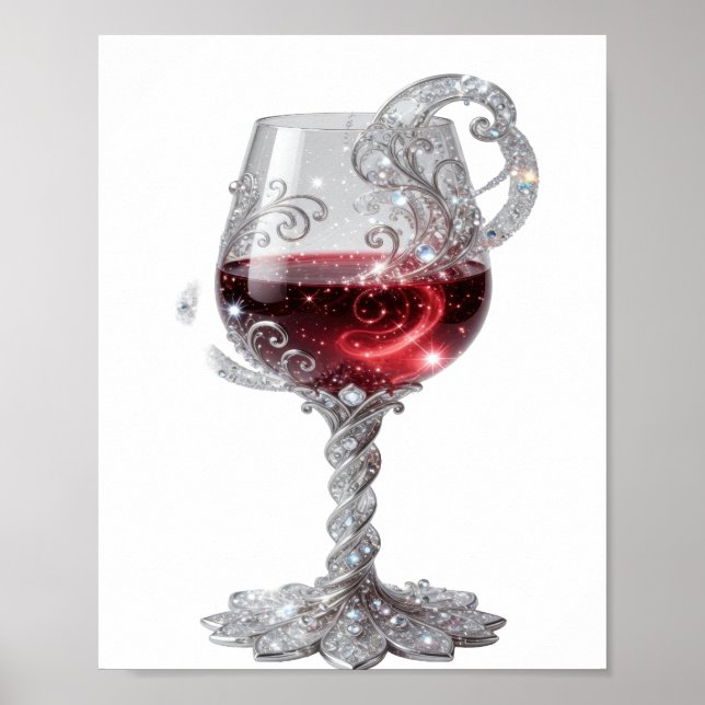 Affiche Verre à vin rouge argenté élégant (Devant)