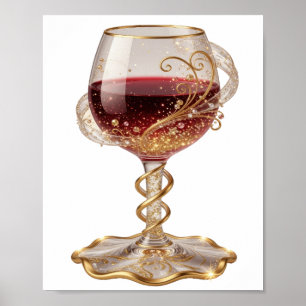 Affiche Verre à vin rouge Cool Gold Art de texte 3D