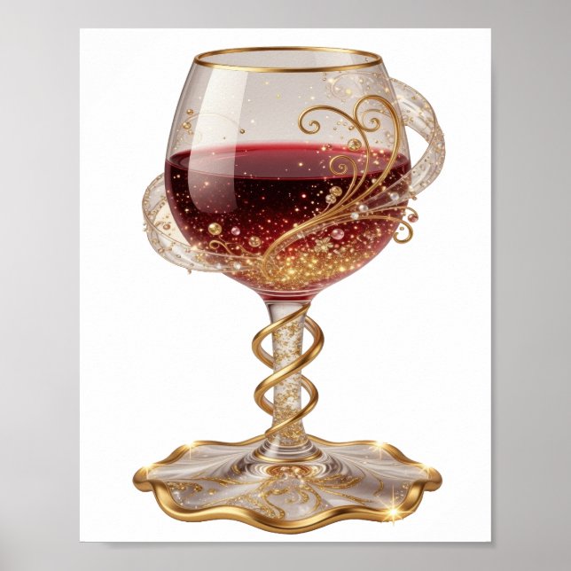 Affiche Verre à vin rouge Cool Gold Art de texte 3D (Devant)