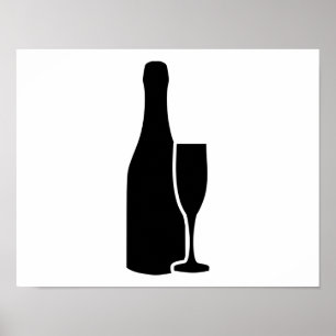 Affiche Verre bouteille de champagne