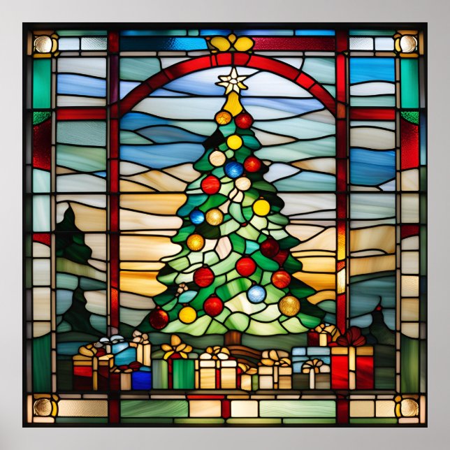 Affiche Verre de couleur Look Arbre de Noël Téléchargeable (Devant)