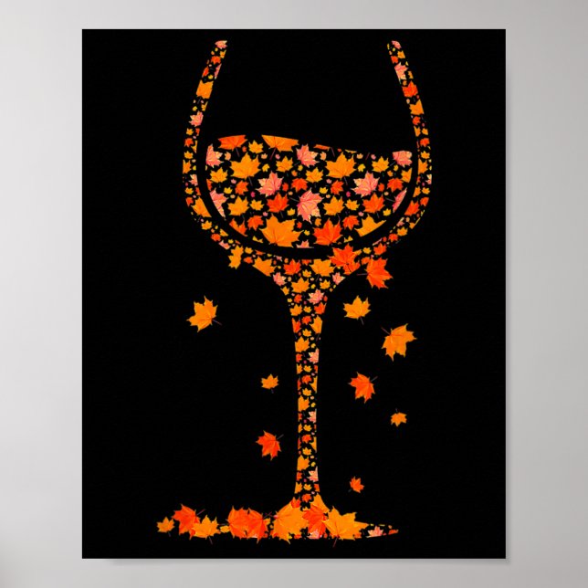 Affiche Verre De Vin Feuille D'Érable Automne Automne Chau (Devant)