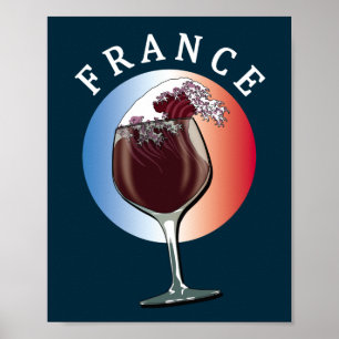 Affiche Verre de vin français - France