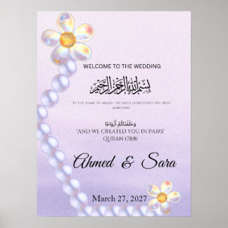 Affiche Verre iridescent Fleur Perle Mariage islamique