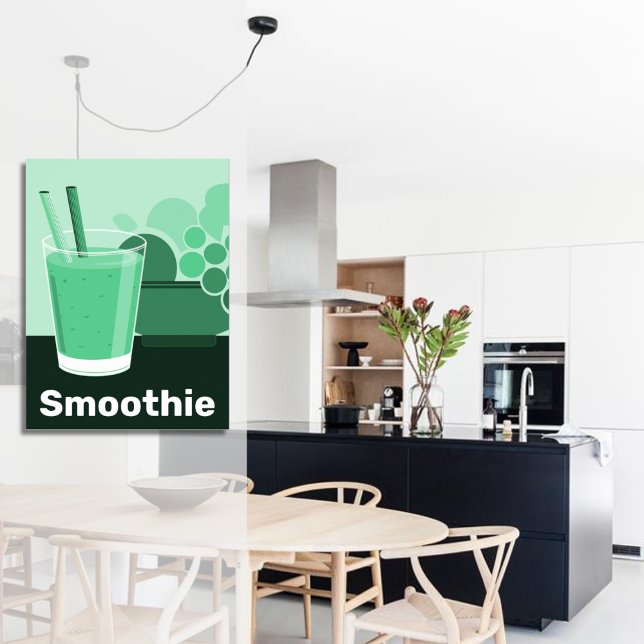 Affiche Verre Noir, Blanc, Vert Cuisine Mur Art (Modern Smoothie Glass Black, White, Green Kitchen Poster)