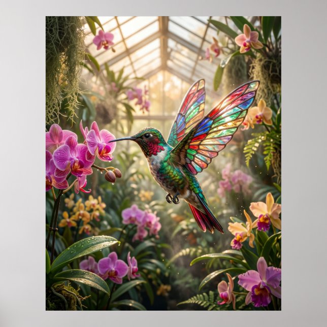 Affiche Verre Orchidée Colibri Lueur (Devant)