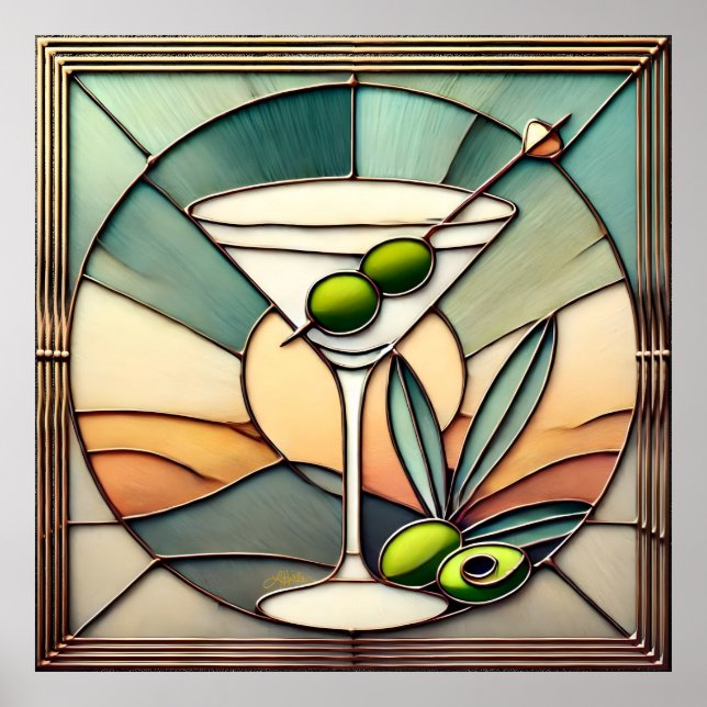 Affiche Verre teinté du milieu du siècle 2 Martini olive (Devant)