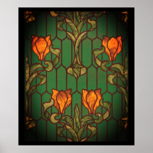 Affiche Verre tendu look floral Art nouveau fleurs