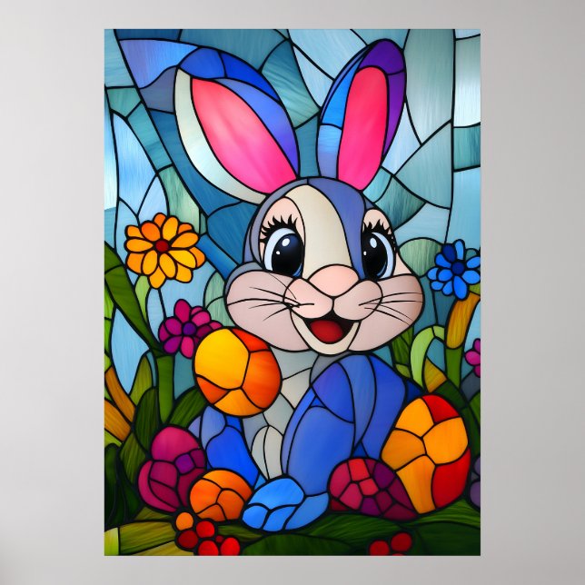 Affiche Verre Trait Joyeux Bunny de Pâques Art Mur (Devant)