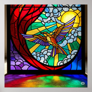 Affiche Verre verni Art Nouveau Design d'oiseaux