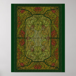 Affiche Verre vert floral Art
