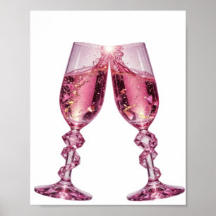 Affiche VERRES À CHAMPAGNE argentés accrocheurs