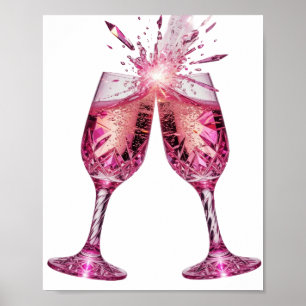 Affiche Verres à CHAMPAGNE ROSÉ argentés accrocheurs