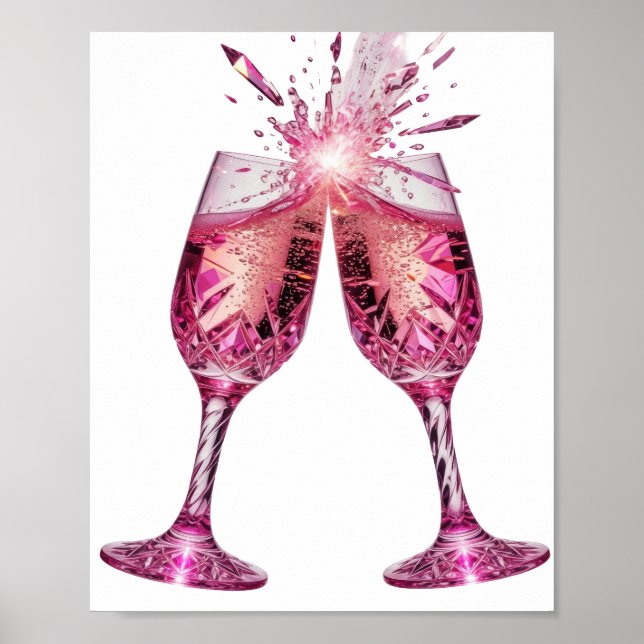 Affiche Verres à CHAMPAGNE ROSÉ argentés accrocheurs (Devant)