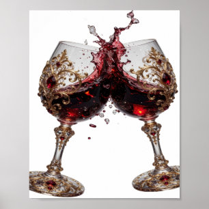 Affiche VERRES À VIN ROUGE Or Moderne Motif Artistique