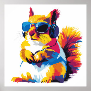 Affiche Verres de portrait d'écureuil Peinture aquarelle