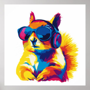 Affiche Verres de portrait d'écureuil Peinture aquarelle