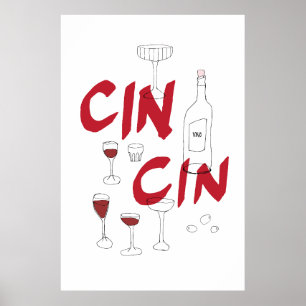 Affiche Verres dessinés à la main et cin de bouteille text