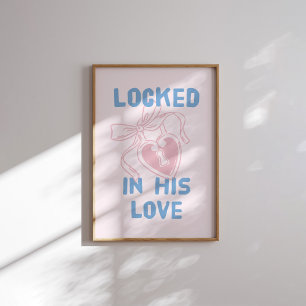 Affiche Verrouillé dans son amour Pink Heart Key Pastel