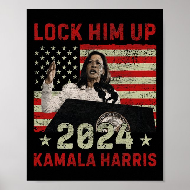 Affiche Verrouillez-le Kamala Harris 2024 Drapeau américai (Devant)