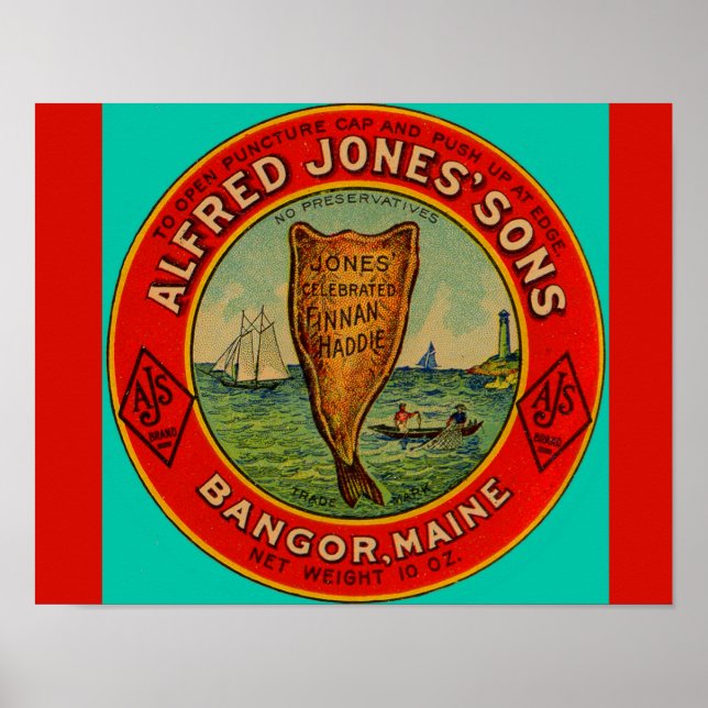 Affiche vers 1900 Alfred Jones Sons Finnan Haddie étiquett (Devant)