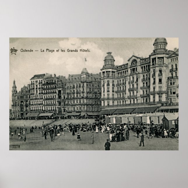 Affiche vers 1900 Ostende Beach et Grands Hôtels (Devant)